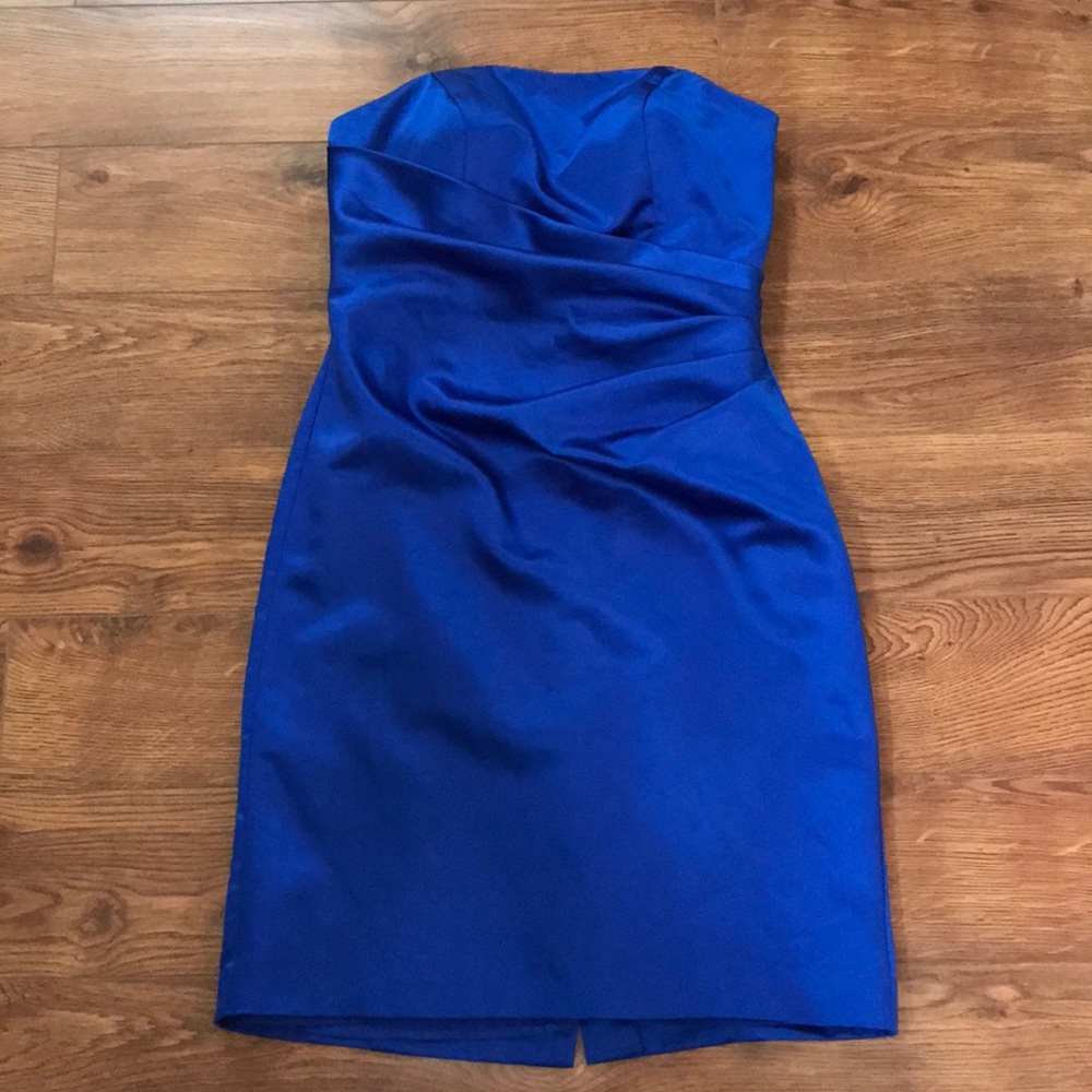 Davids Bridal Cobalt Blue Strapless Formal Midi Dress Size 8